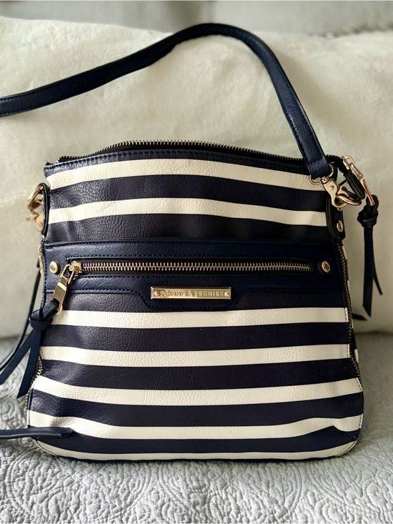 Poppy & Peonies Handbags - Poppy & Peonies Everday Crossbody in Navy and White Striped with Gold Hardware